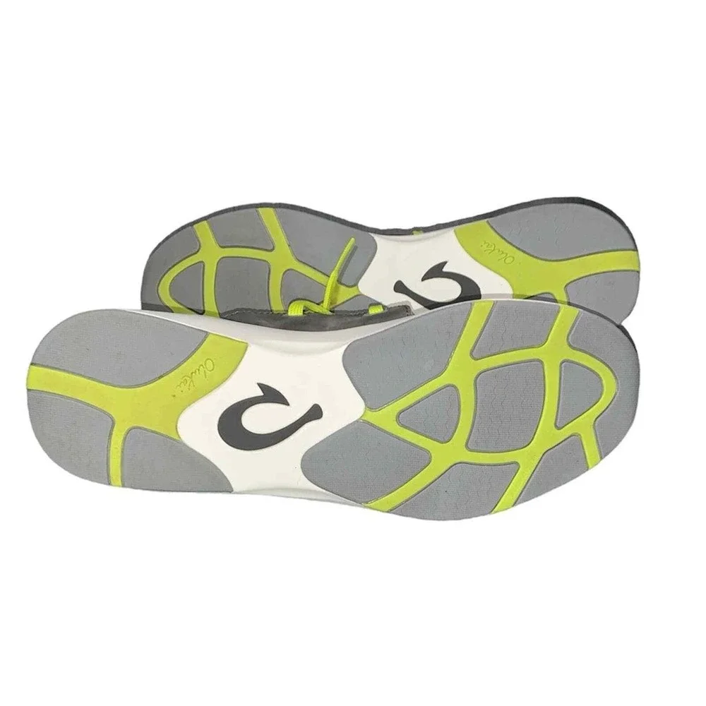 OluKai Miki Li Sneakers Womens 10 Gray Neon Yellow Drop-In Heel 20366-PG26